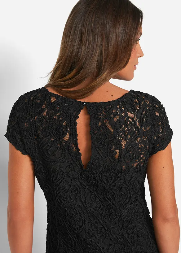 Blouse manches courtes en dentelle cordée, bonprix