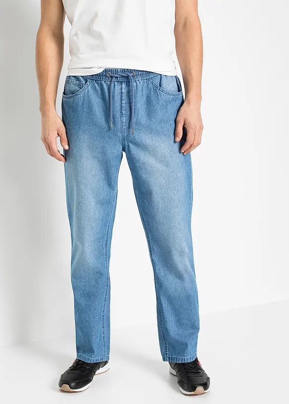 Lot de 2 jeans classiques &agrave; taille &eacute;lastiqu&eacute;e en denim estival, bonprix