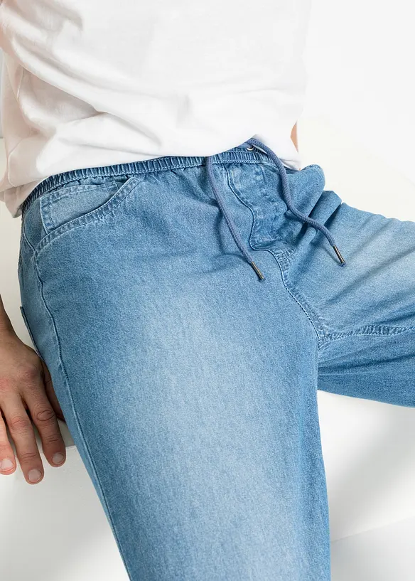 Lot de 2 jeans classiques &agrave; taille &eacute;lastiqu&eacute;e en denim estival, bonprix