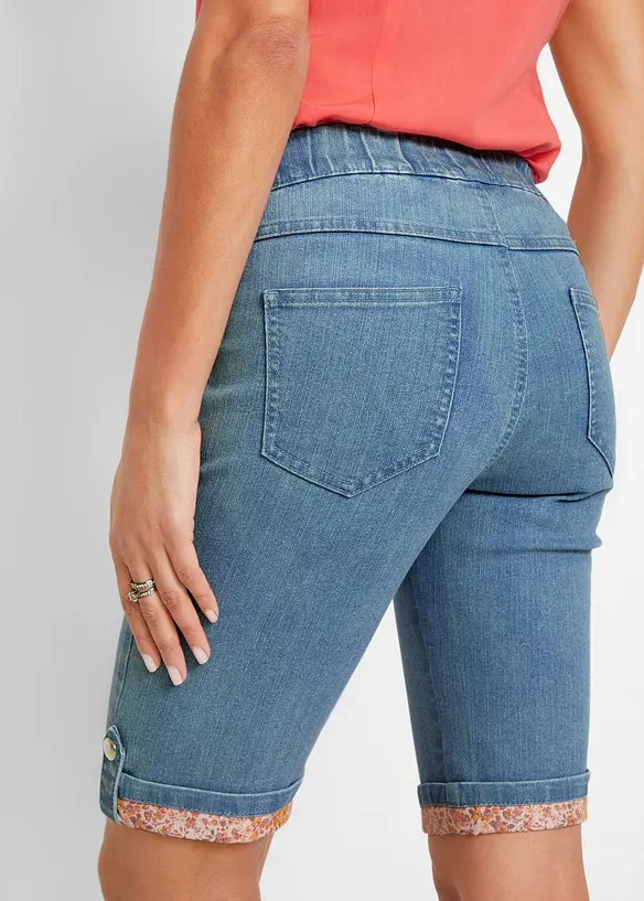 Bermuda en jean avec revers coloré, bonprix