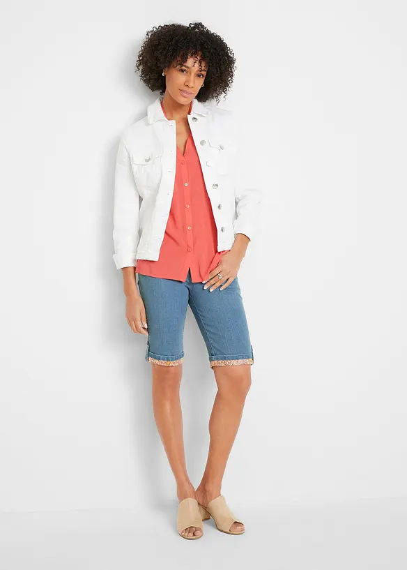 Bermuda en jean avec revers coloré, bonprix