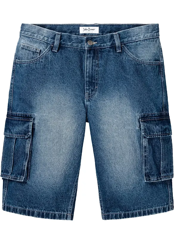 Bermuda cargo long en jean, loose, bonprix