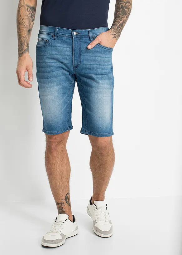 Bermuda en jean extensible avec entrejambe renforc&eacute;, Regular, bonprix