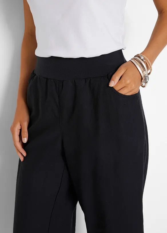 Pantalon en lin majoritaire, longueur 3/4, bonprix