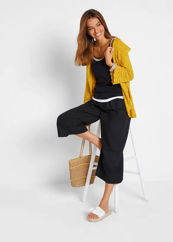 Pantalon en lin majoritaire, longueur 3/4, bonprix