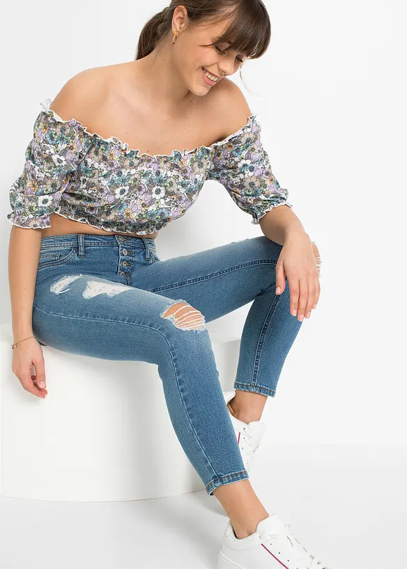 Jean skinny taille mi-haute, effets destroy, bonprix