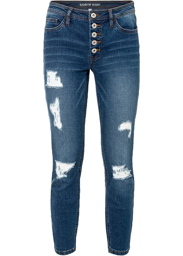 Jean skinny taille mi-haute, effets destroy, bonprix