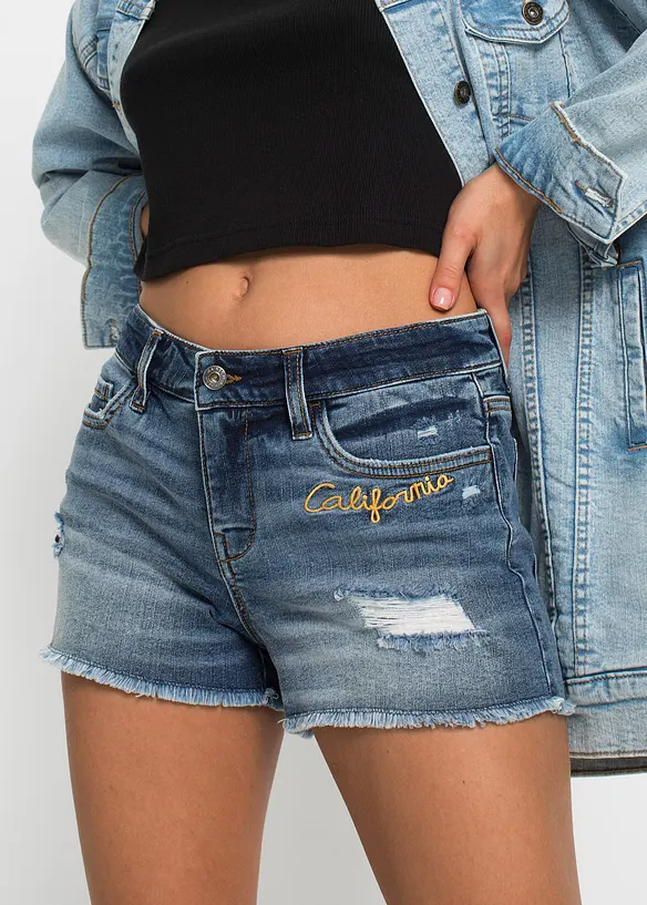 Short en jean à broderie, bonprix