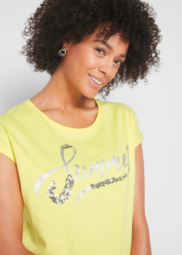 T-shirt avec inscription à sequins, bonprix