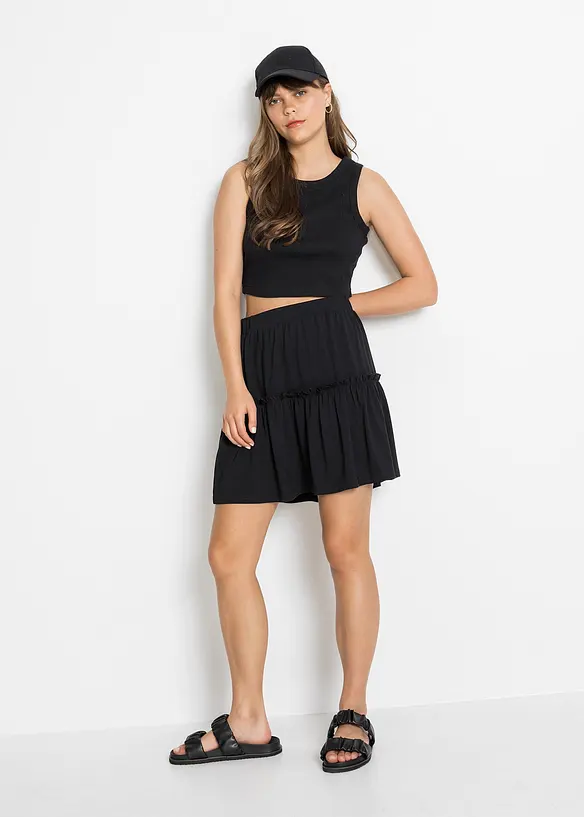 Jupe en jersey &agrave; volant en viscose m&eacute;lang&eacute;e, bonprix