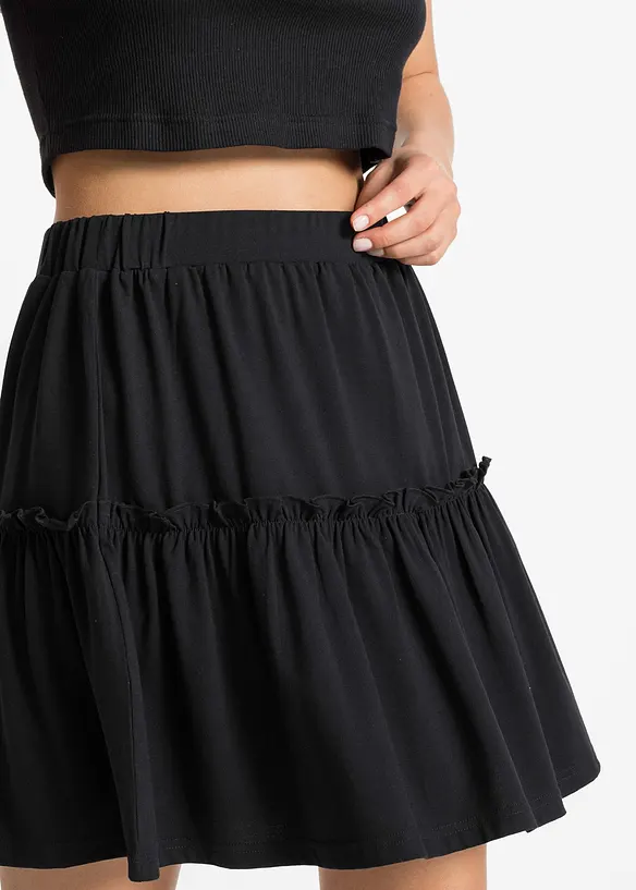 Jupe en jersey &agrave; volant en viscose m&eacute;lang&eacute;e, bonprix