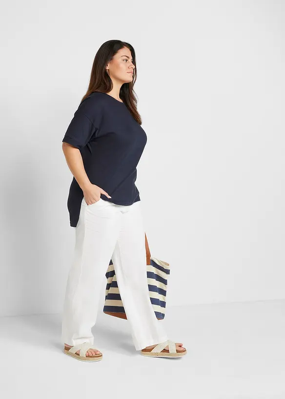 Pantalon tiss&eacute; en lin et coton, bonprix
