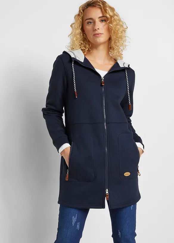 Long gilet en molleton à capuche, bonprix