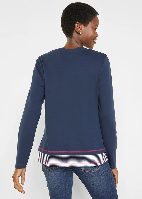 T-shirt coton manches longues style 2 en 1, bonprix