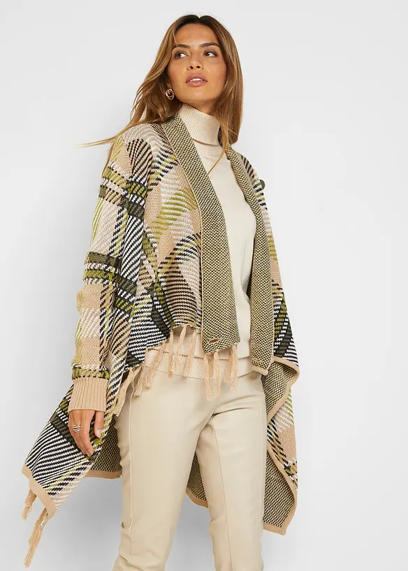 Gilet long en maille à franges, bonprix