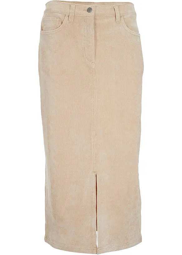 Jupe midi en velours côtelé, extensible, bonprix