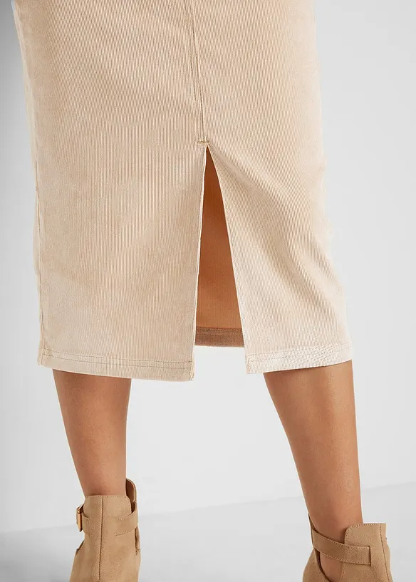 Jupe midi en velours côtelé, extensible, bonprix