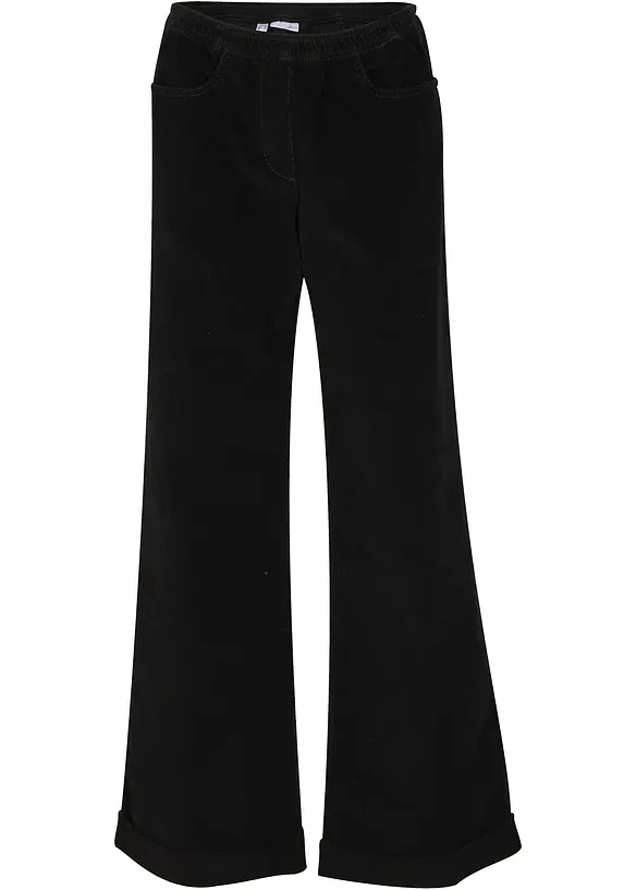 Pantalon large en velours côtelé, taille haute, bonprix