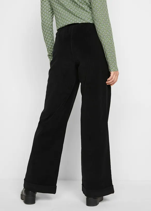 Pantalon large en velours côtelé, taille haute, bonprix