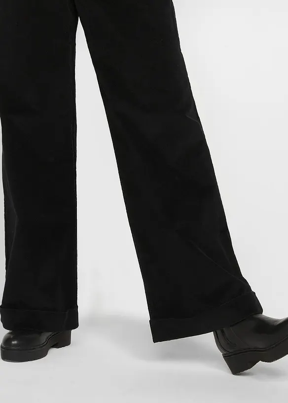 Pantalon large en velours côtelé, taille haute, bonprix