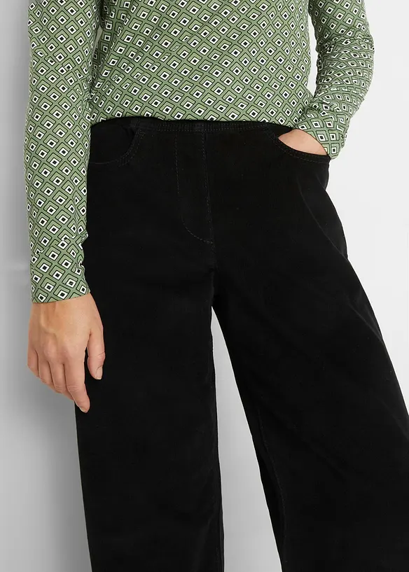 Pantalon large en velours côtelé, taille haute, bonprix