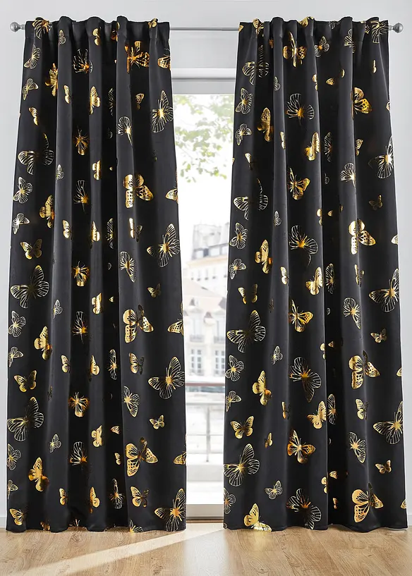 Rideau obscurcissant à imprimé papillons brillant (1 pce), bonprix