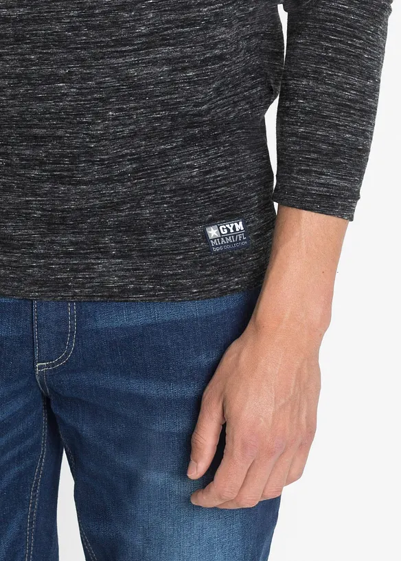 Lot de 3 T-shirts manches longues chinés en coton mélangé, bonprix