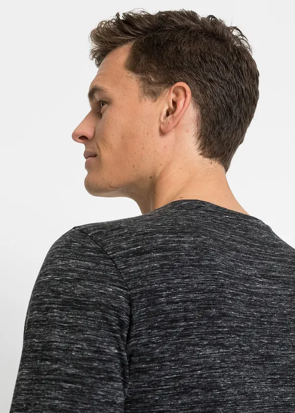 Lot de 3 T-shirts manches longues chinés en coton mélangé, bonprix