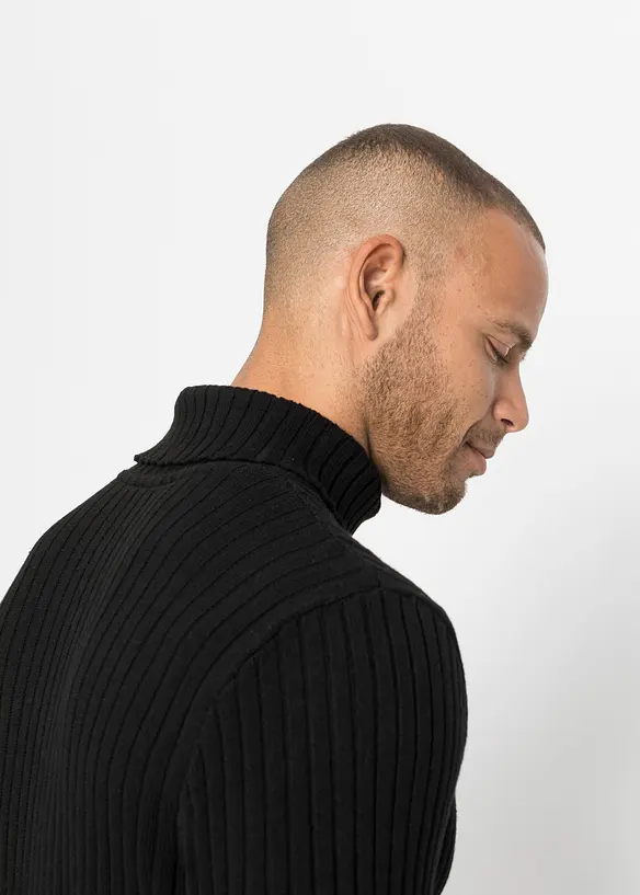 Pull col roulé en maille côtelée, coton recyclé majoritaire, bonprix