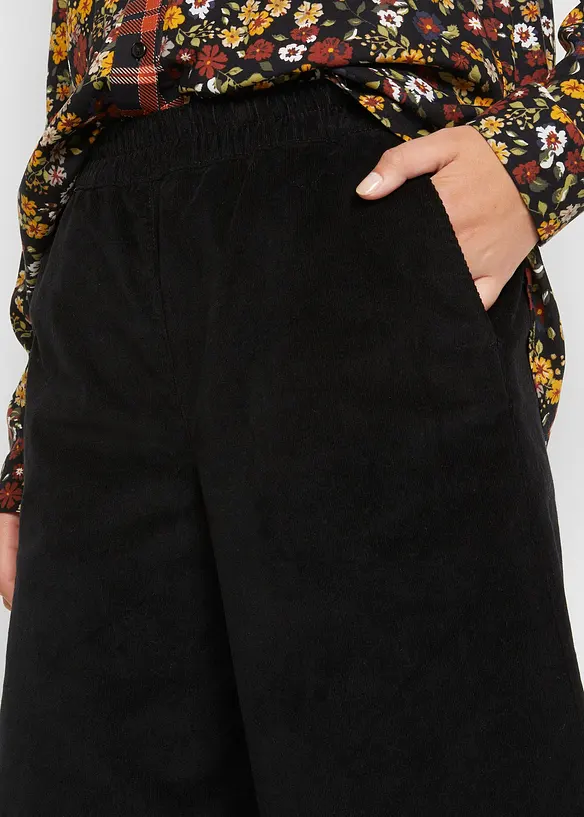 Pantalon en velours côtelé, taille haute élastiquée, bonprix