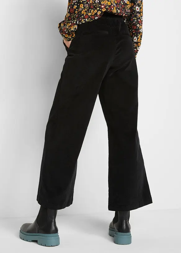 Pantalon en velours côtelé, taille haute élastiquée, bonprix