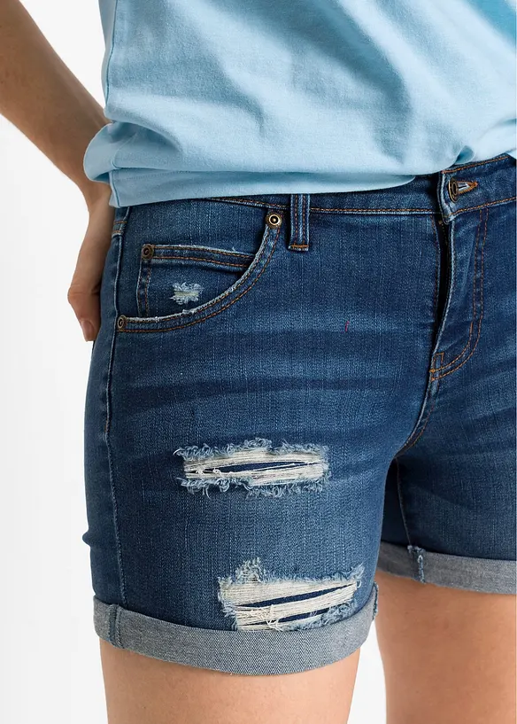 Short en jean taille mi-haute à effets déchirés, bonprix