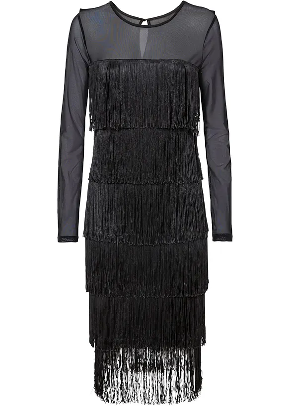 Robe midi en mesh léger à franges, bonprix