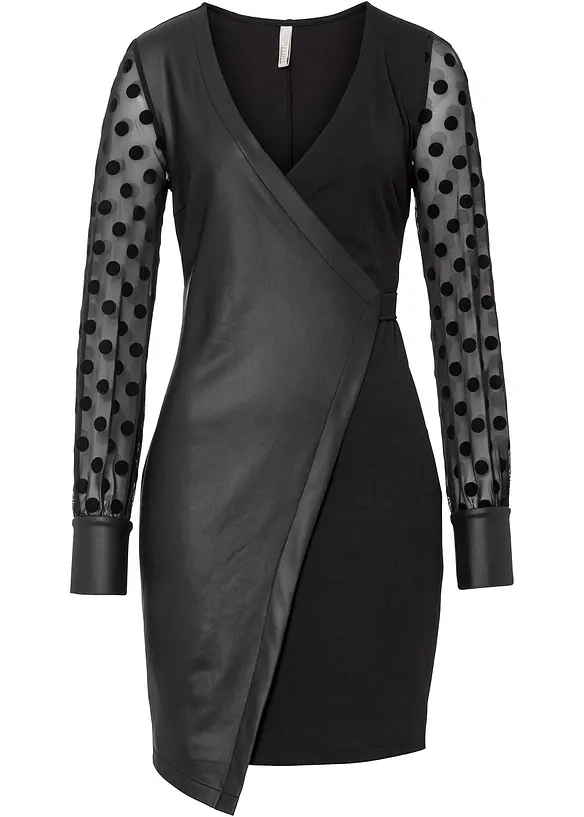 Robe avec empiècement jersey et manches en mesh à pois, bonprix