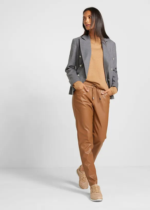 Pantalon enduit à taille élastiquée, bonprix