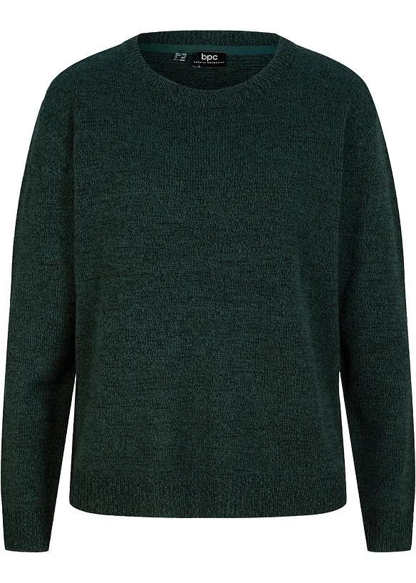 Pull en maille chinée à col rond, bonprix