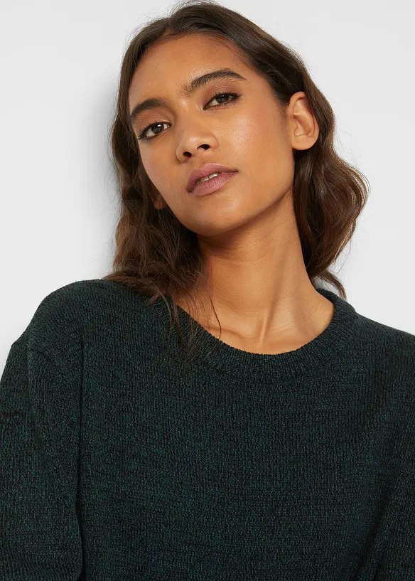 Pull en maille chinée à col rond, bonprix