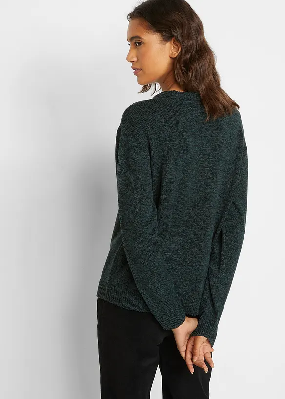 Pull en maille chinée à col rond, bonprix
