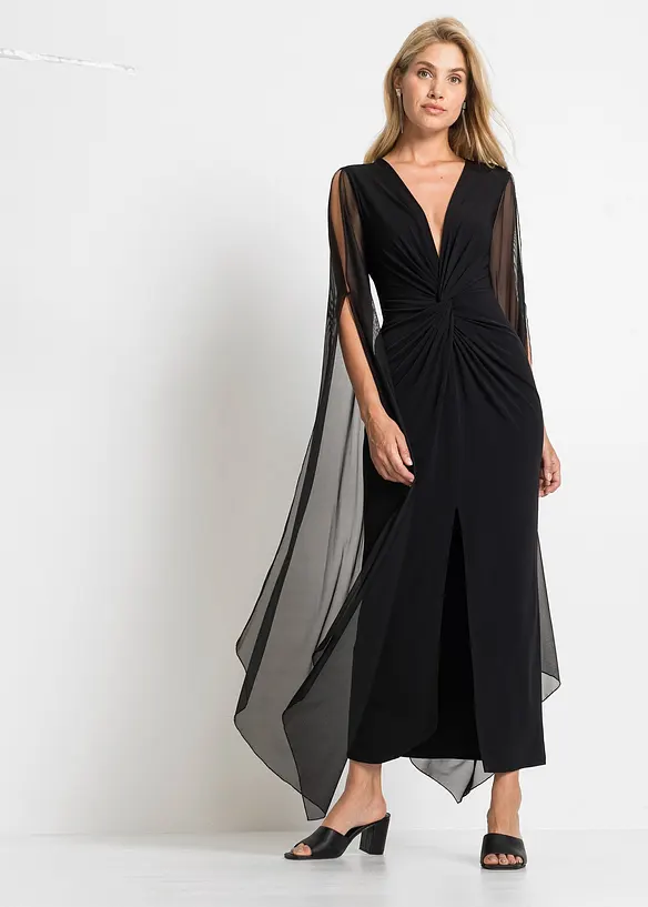 Robe longue &agrave; manches cape en mesh, bonprix