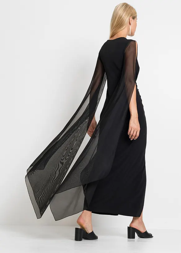 Robe longue &agrave; manches cape en mesh, bonprix