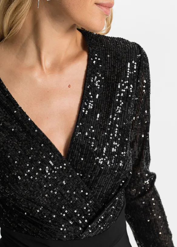 Robe en jersey à sequins et drapé, bonprix