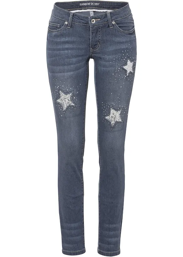 Jean skinny, taille basse, avec étoiles, bonprix