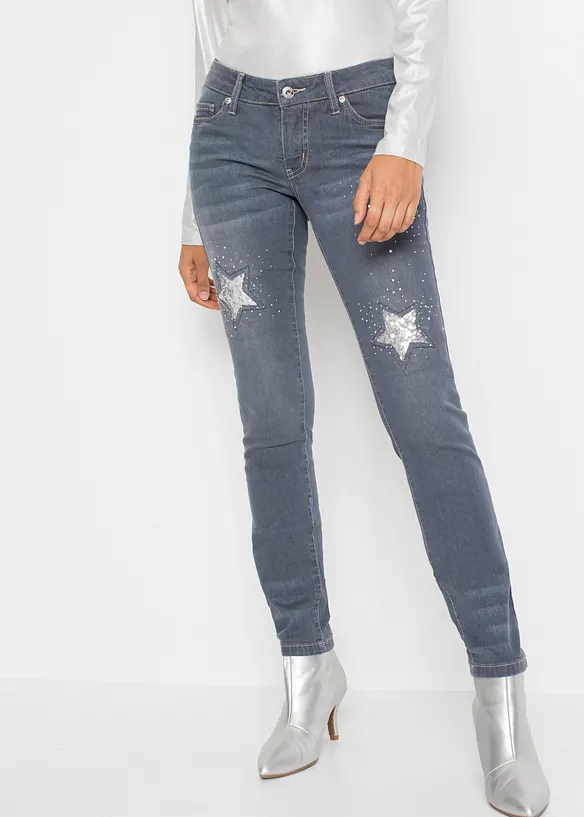 Jean skinny, taille basse, avec étoiles, bonprix