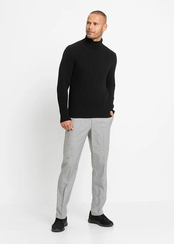 Pull col roulé en maille côtelée, coton recyclé majoritaire, bonprix