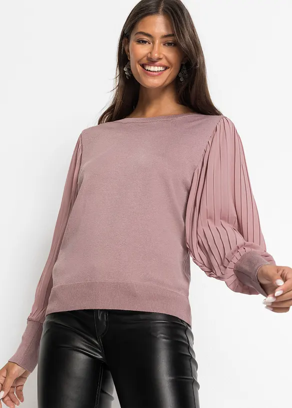 Pull &agrave; manches pliss&eacute;es, bonprix