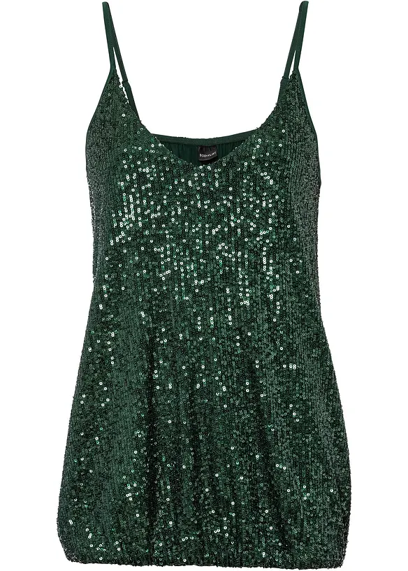 Top à bretelles fines et sequins, matière douce, bonprix
