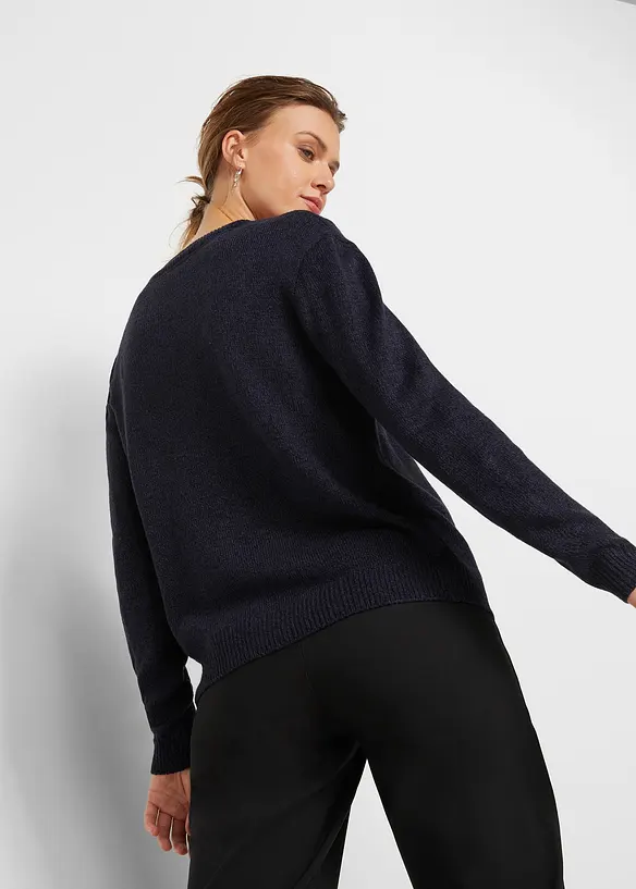 Pull en maille chin&eacute;e &agrave; col rond, bonprix
