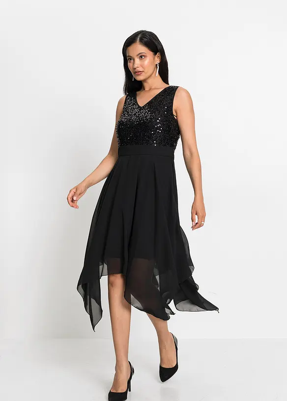 Robe midi en mousseline rehaussée de sequins, bonprix