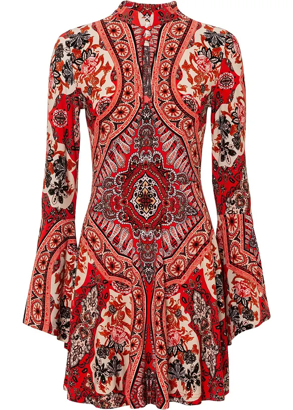 Robe en jersey avec col montant et manches volantées, bonprix