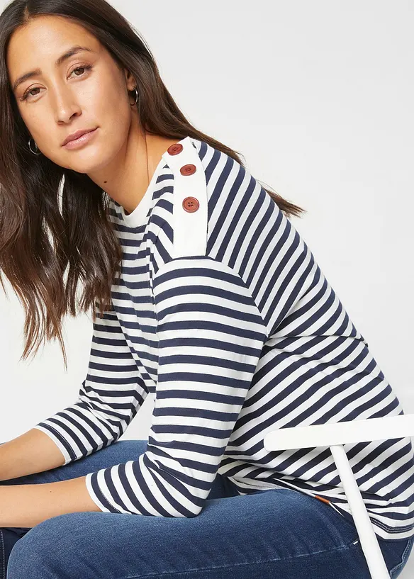 T-shirt manches longues oversize avec boutons, bonprix